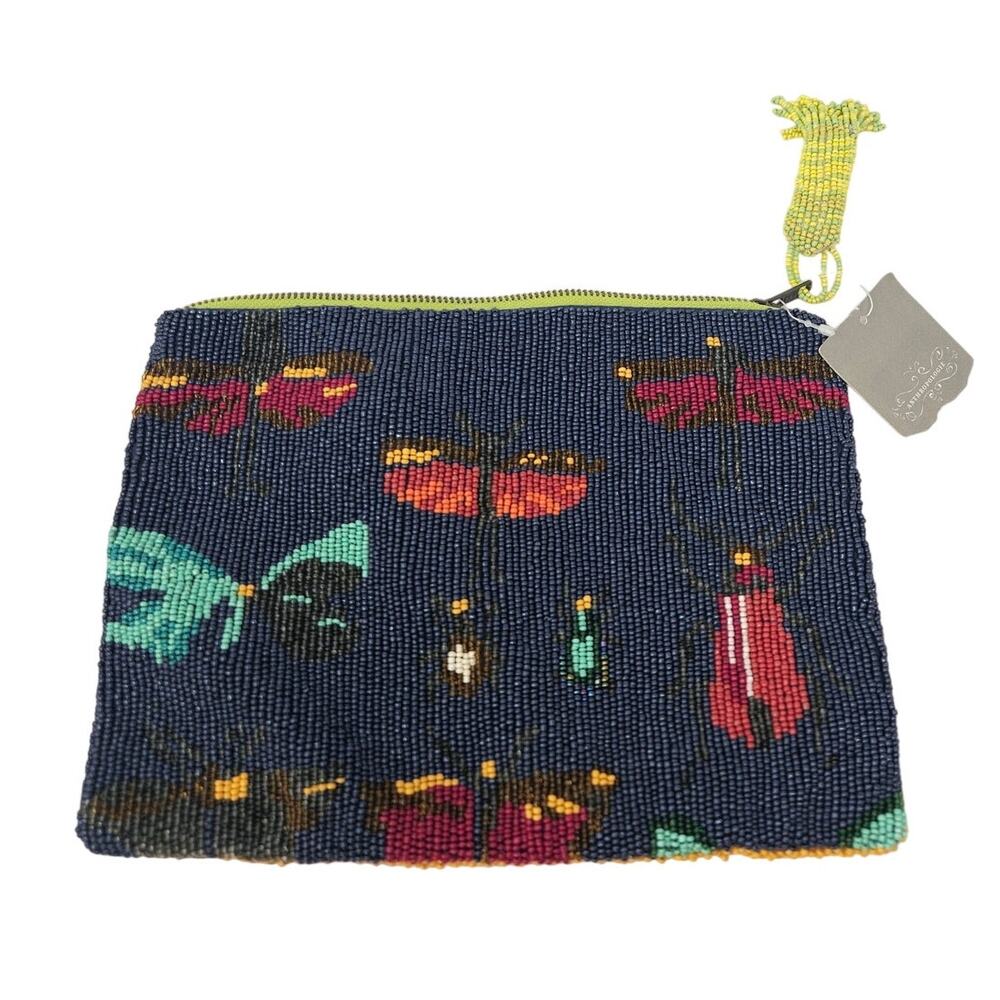 NEW Anthropologie Miss Albright Beaded Clutch Bugs Top Zip Twee Beetle Butterfly